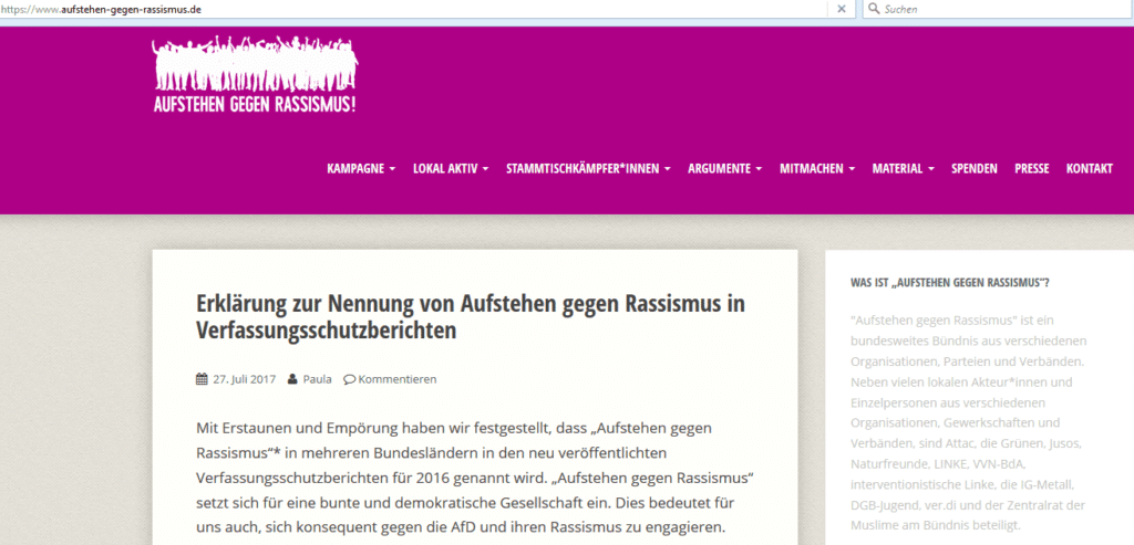 Screenshot von www.aufstehen-gegen-rassismus.de