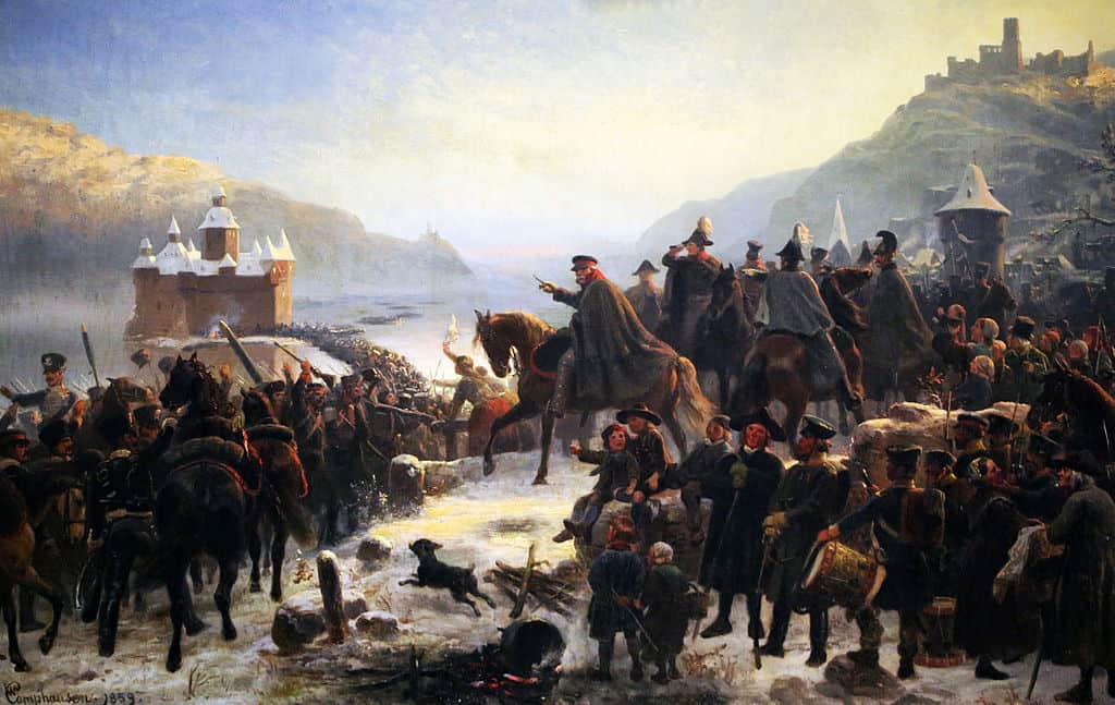 Blüchers Rheinübergang bei Kaub. Historiengemälde von Wilhelm Camphausen